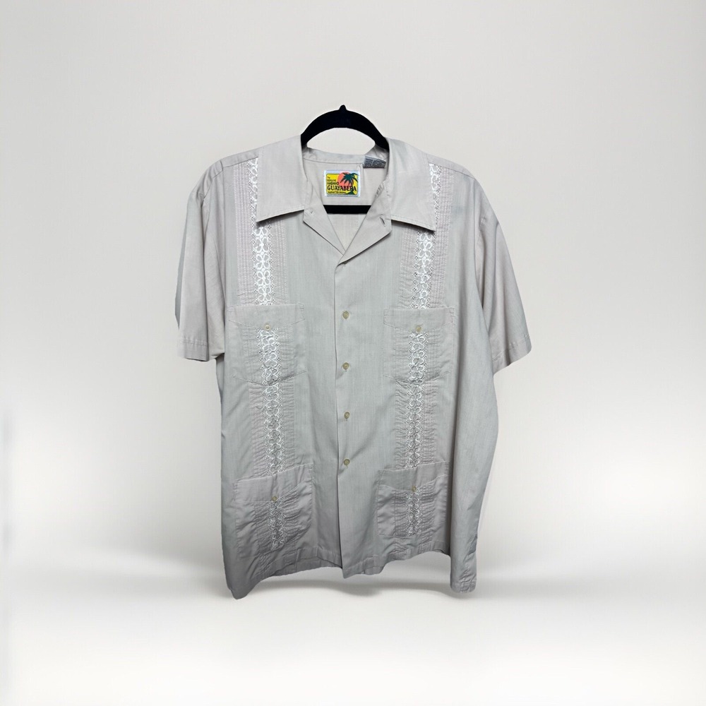 Haband Guayabera Shirt Men Extra Large Ivory Button Up Short Sleeve Vintage